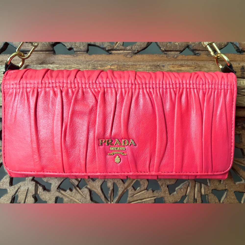 Prada Saffiano Pink Nappa Gaufre Long Wallet with Chain WOC - Picture 3 of 14